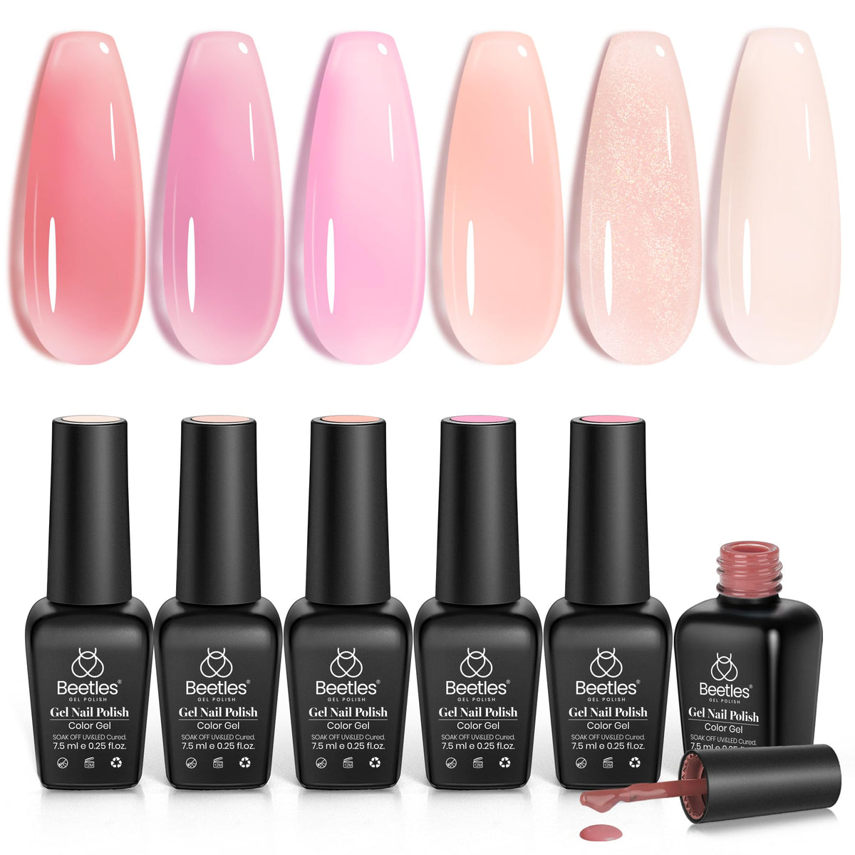 Beetles Jelly Gel Nail Polish Set packaging showing six nude pink shades for easy gifting
