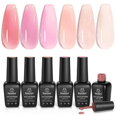 Beetles Jelly Gel Nail Polish Set packaging showing six nude pink shades for easy gifting
