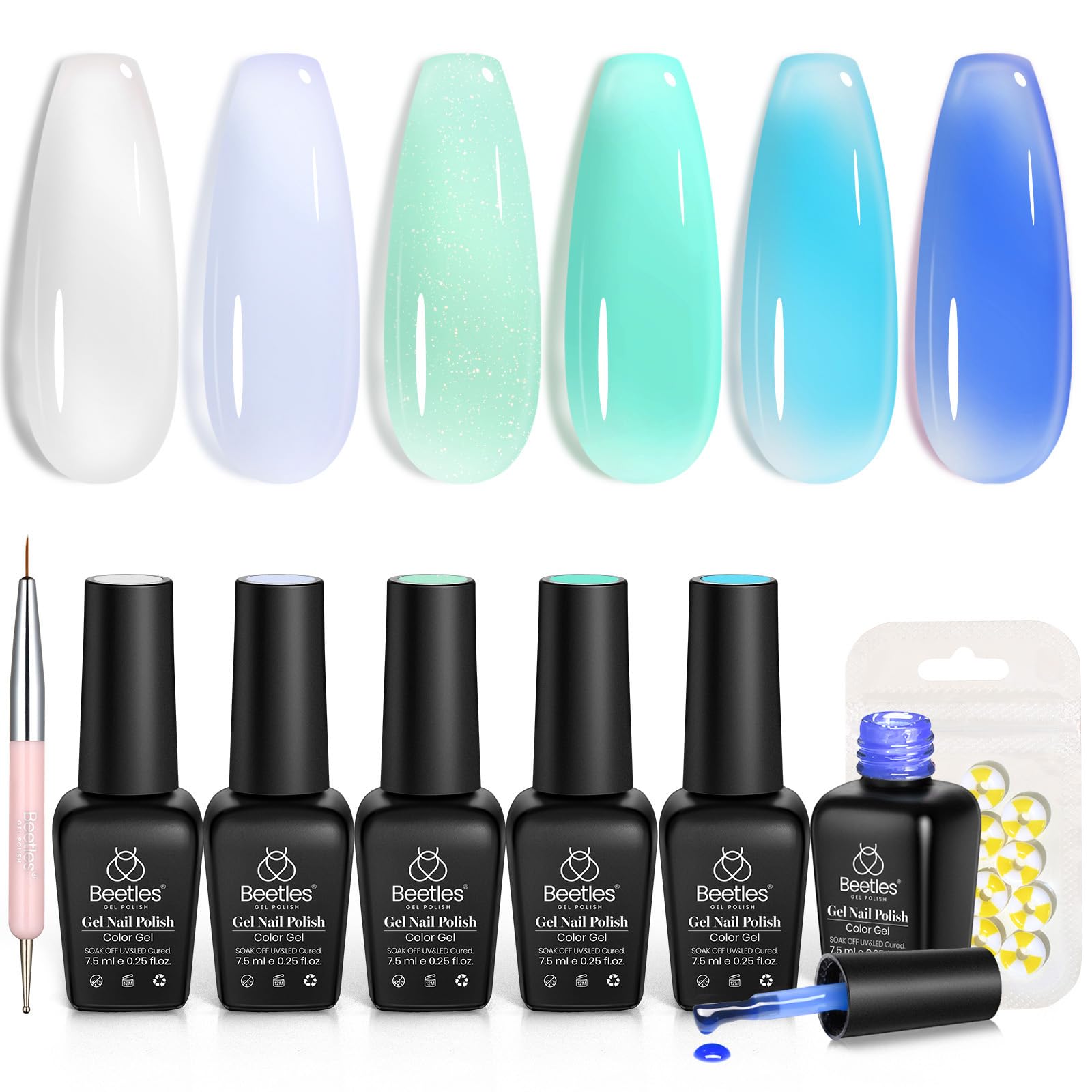 Beetles Jelly Gel Nail Polish Set swatches show vibrant summer colors.