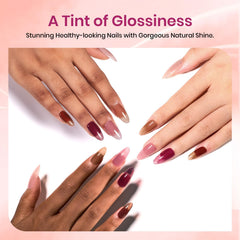 Eight nude jelly colors from Beetles Jelly Gel Polish Set shown on nails