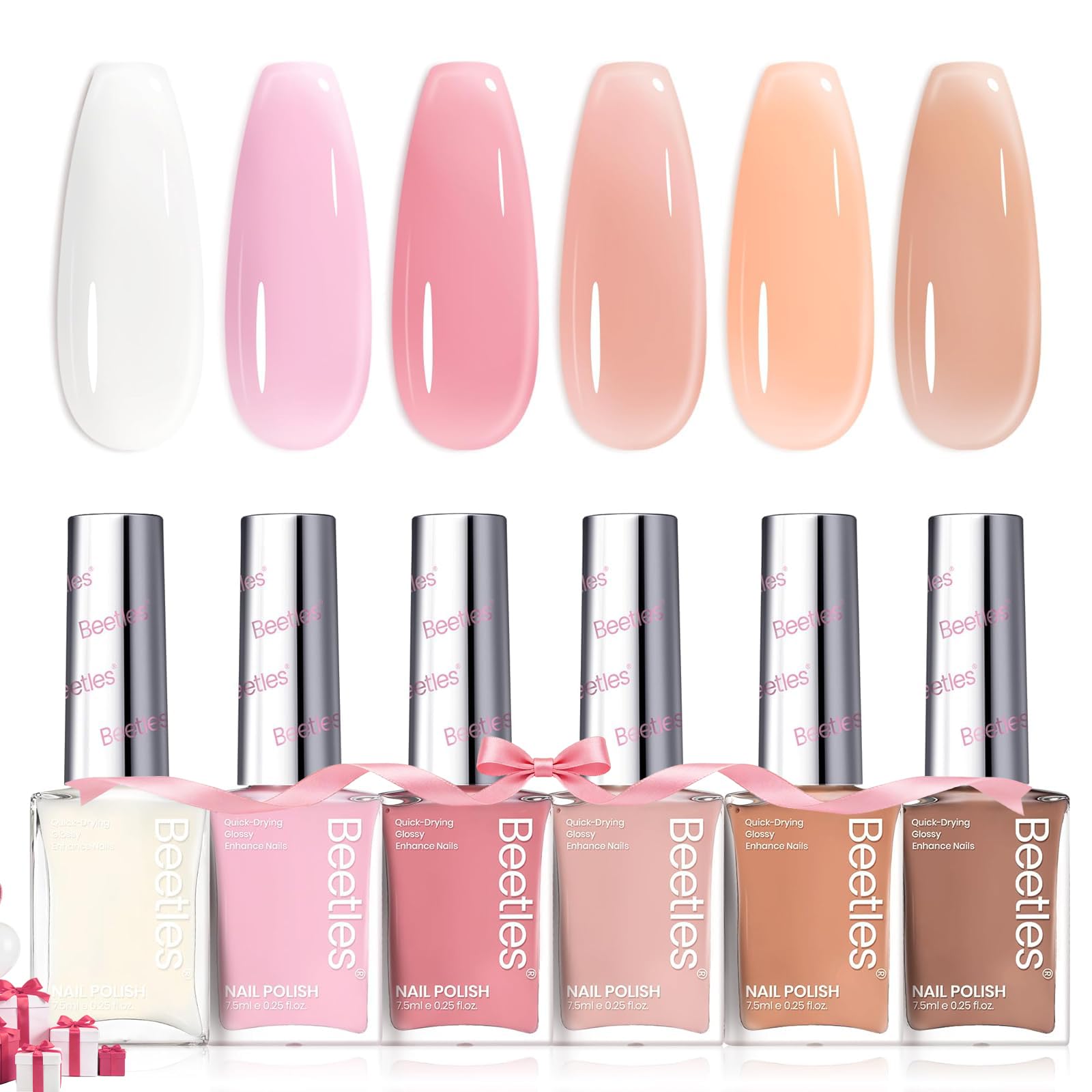 Beetles Jelly Nail Polish pink nude shades swatches for versatile wear.