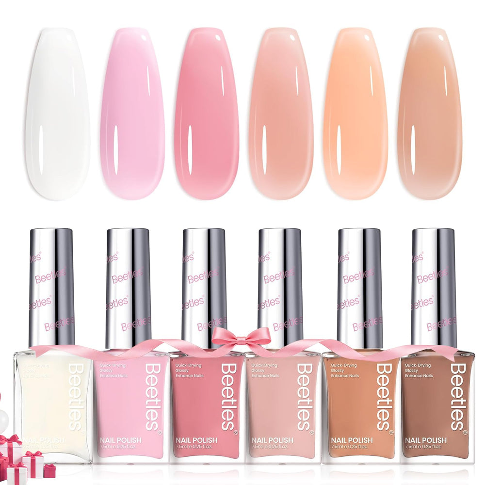 Beetles Jelly Nail Polish pink nude shades swatches for versatile wear.