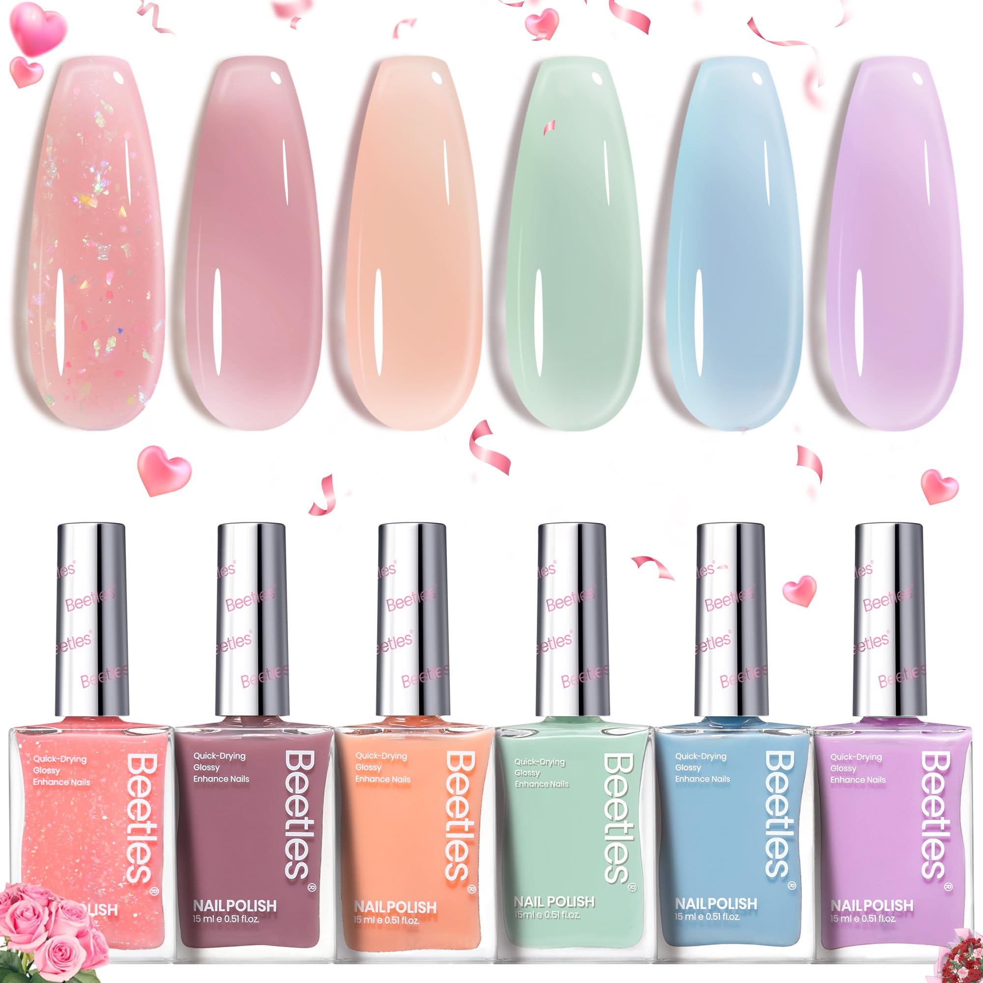 Beetles Jelly Nail Polish Set clear for natural-looking nails and easy wear.