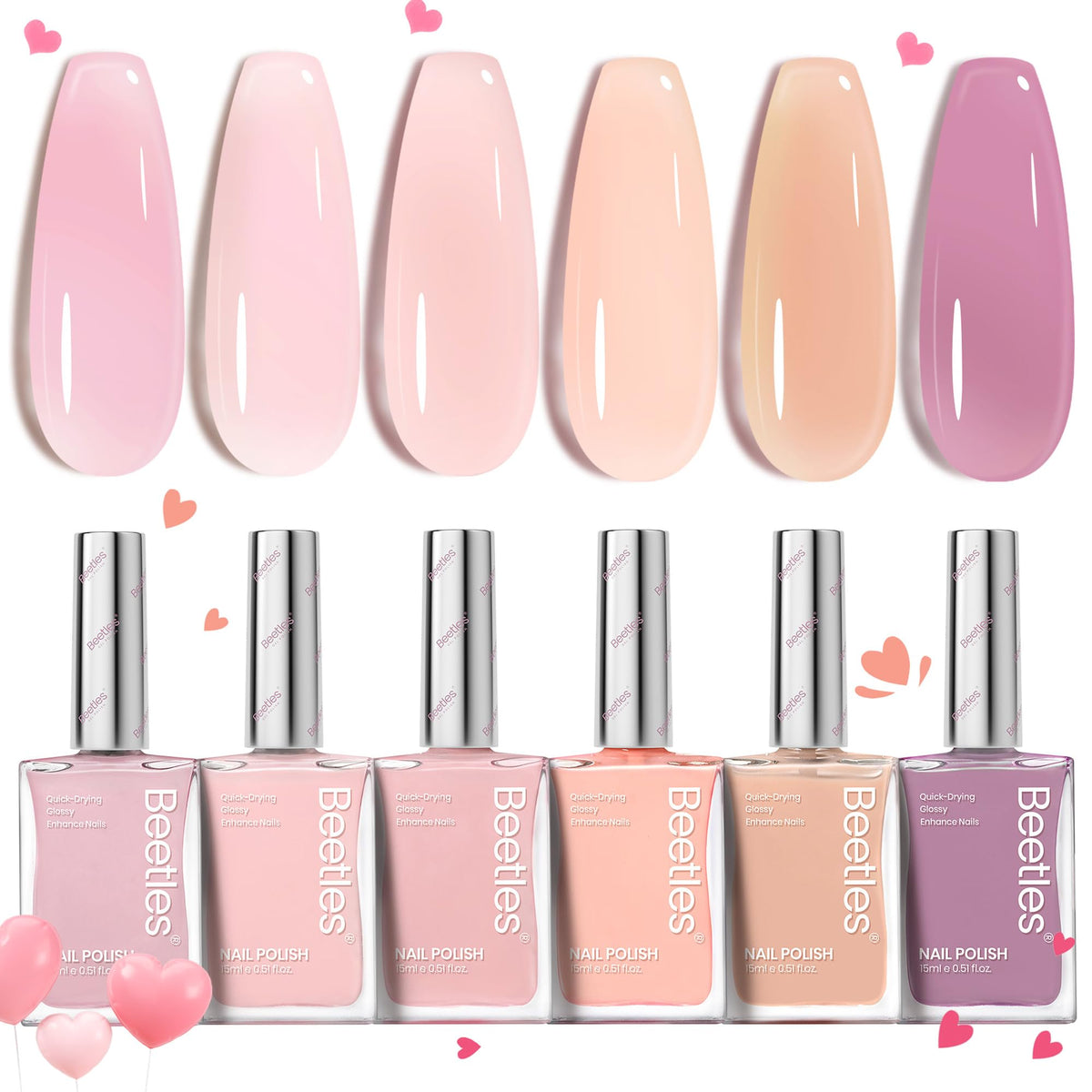 Beetles Jelly Nail Polish Set pink shade for quick dry salon style