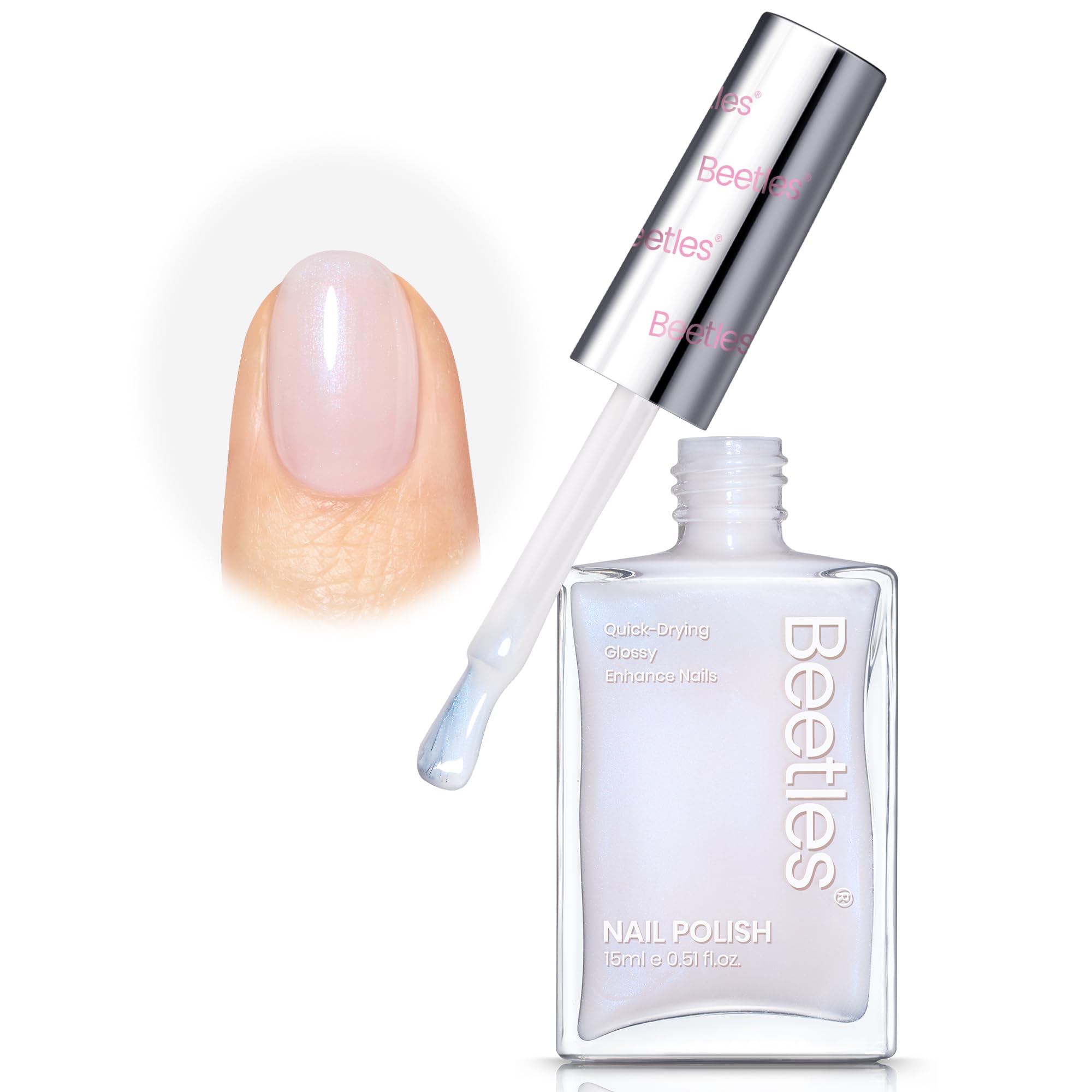 Beetles Jelly White Nail Polish bottle close-up with glossy blue-tinged finish for natural nails