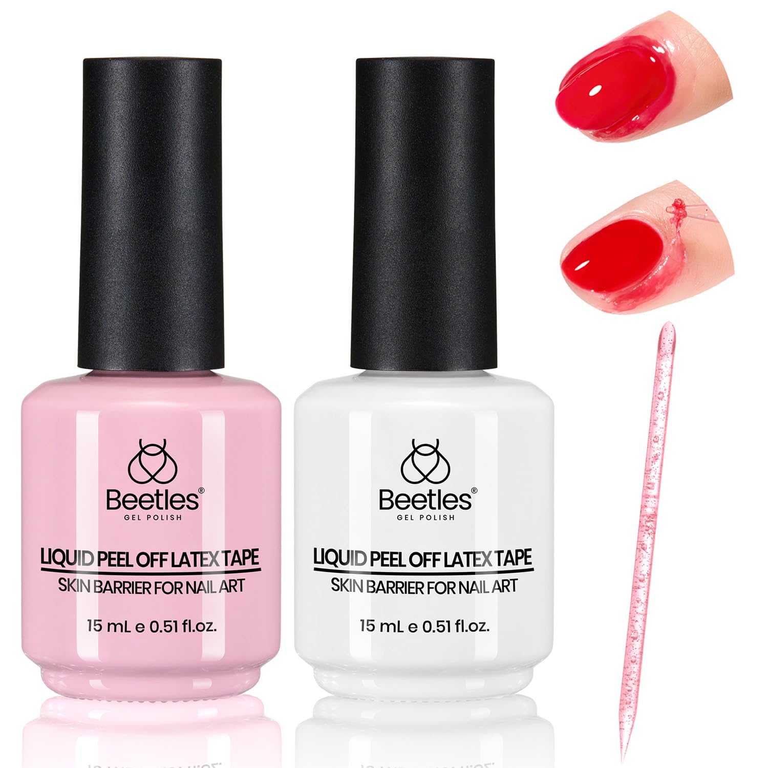 Beetles Liquid Latex nails pink close-up protects skin during nail art