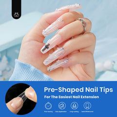 Beetles long coffin pre-shaped clear nail tips for quick extensions