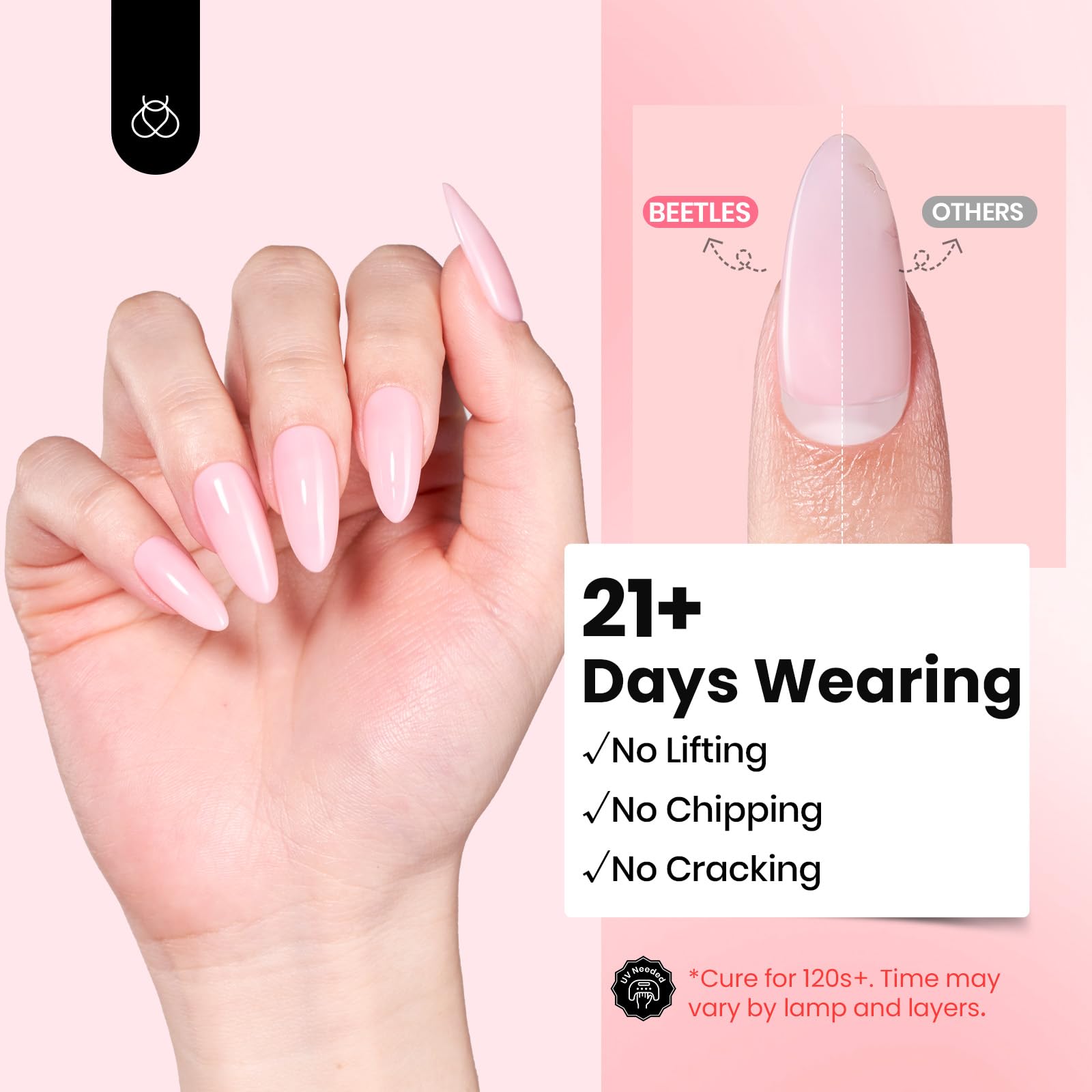 Beetles long-lasting gel supports extensions with strong, flexible nails.