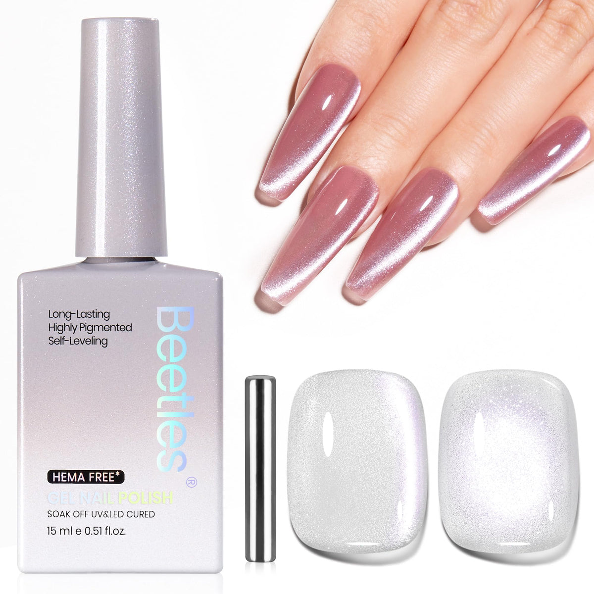 Beetles Lunar Silk Silver Cat Eye bottle with magnetic shimmer for at-home manicure