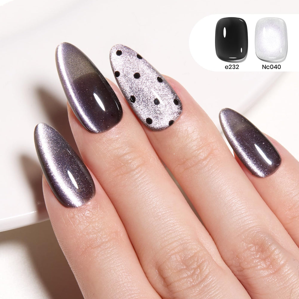 Beetles Lunar Silk Silver Cat Eye glossy finish under UV/LED light