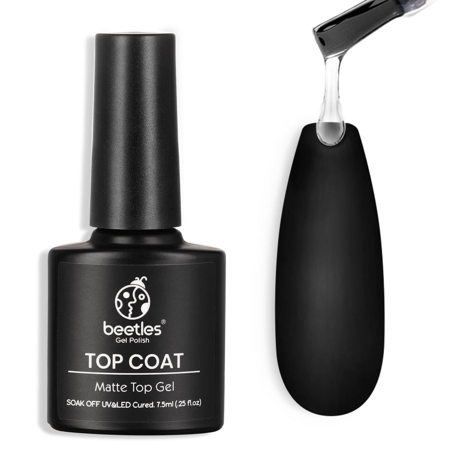 Beetles Matte Top Coat bottle provides durable, chrome-proof matte finish.