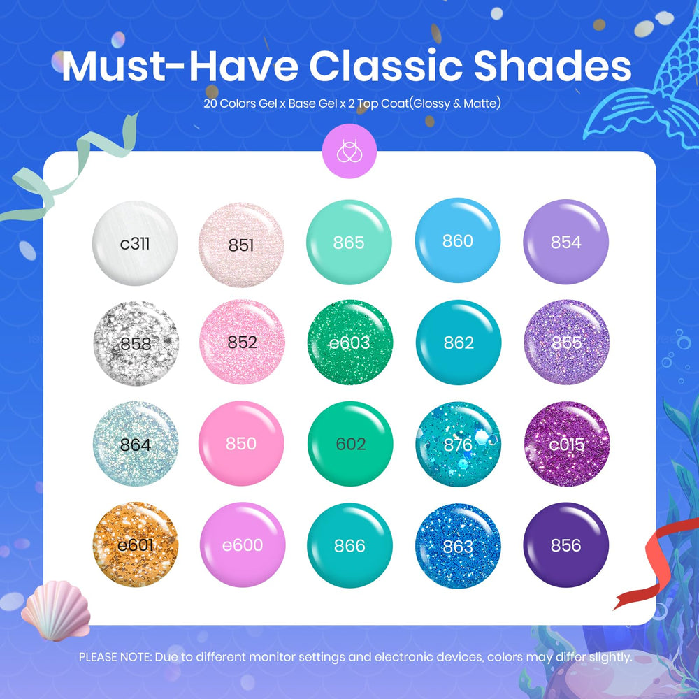 Beetles mermaid theme colors closeup with shimmer for eye-catching nail art.