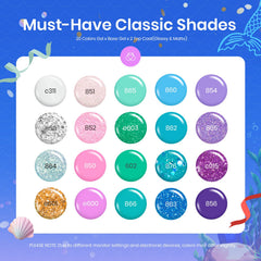 Beetles mermaid theme colors closeup with shimmer for eye-catching nail art.