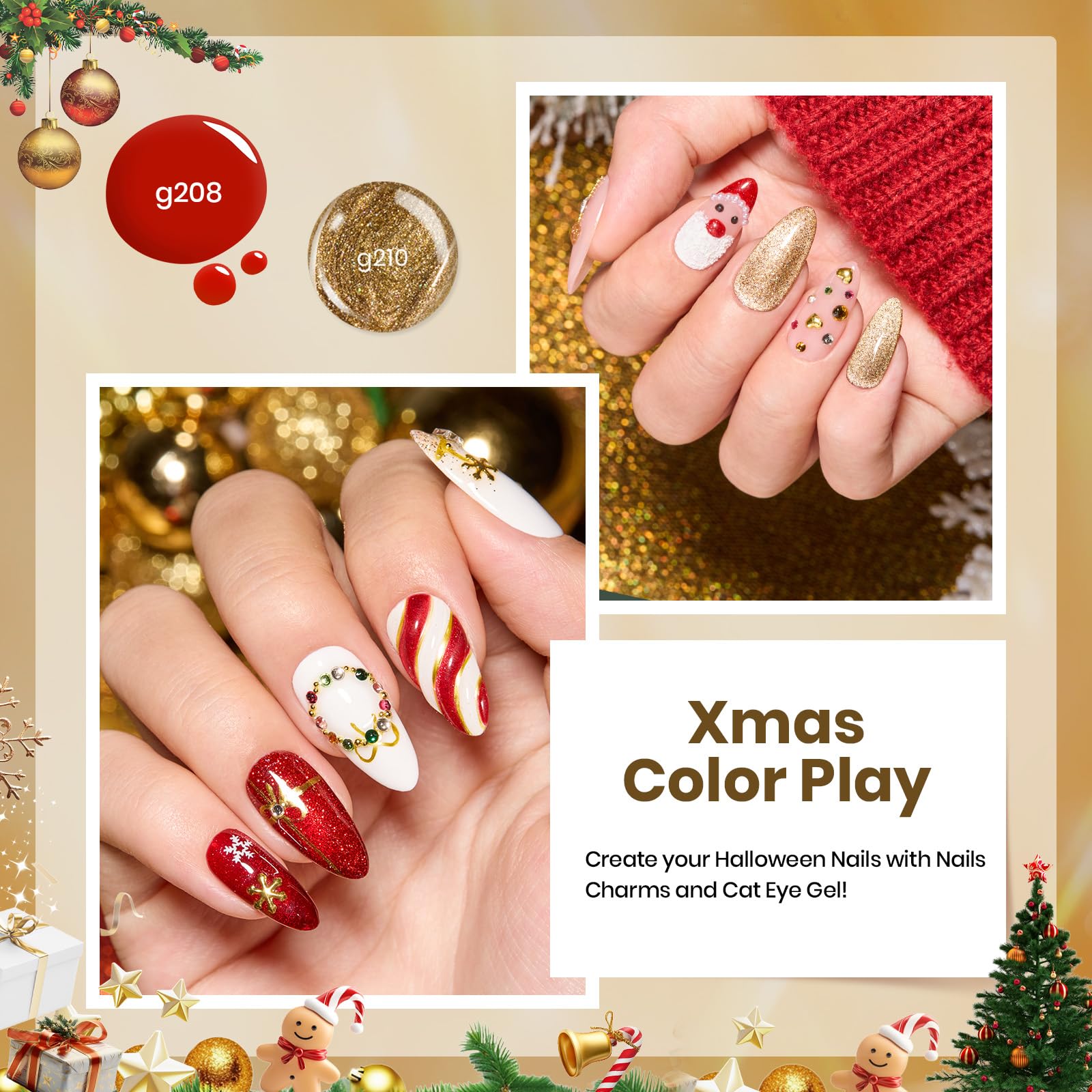 Beetles Merry Glow Golden Glitter gel polish for festive shimmer