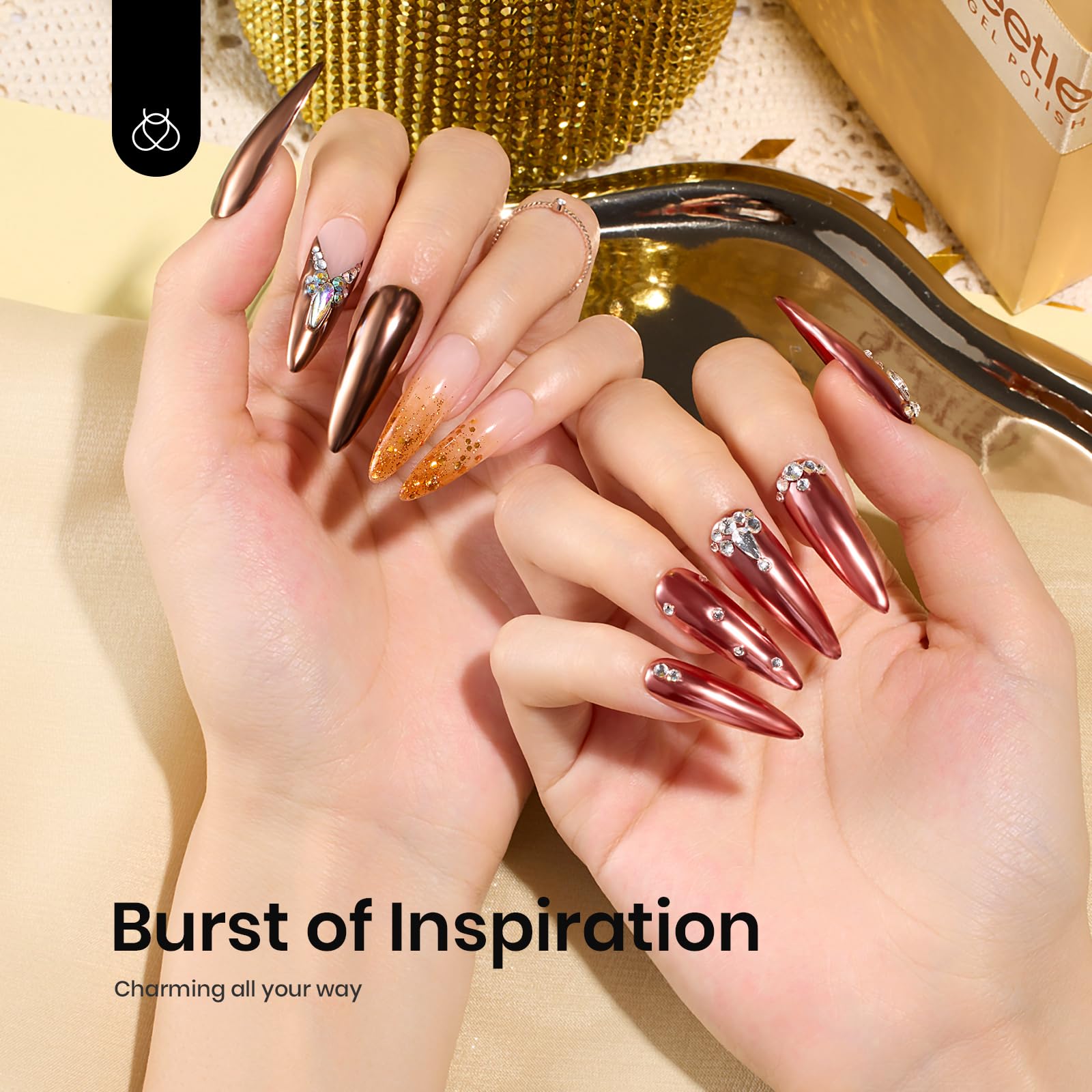 Beetles metallic chrome powder in brown shade adds rich depth.