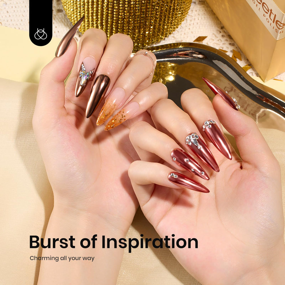 Beetles metallic chrome powder in brown shade adds rich depth.