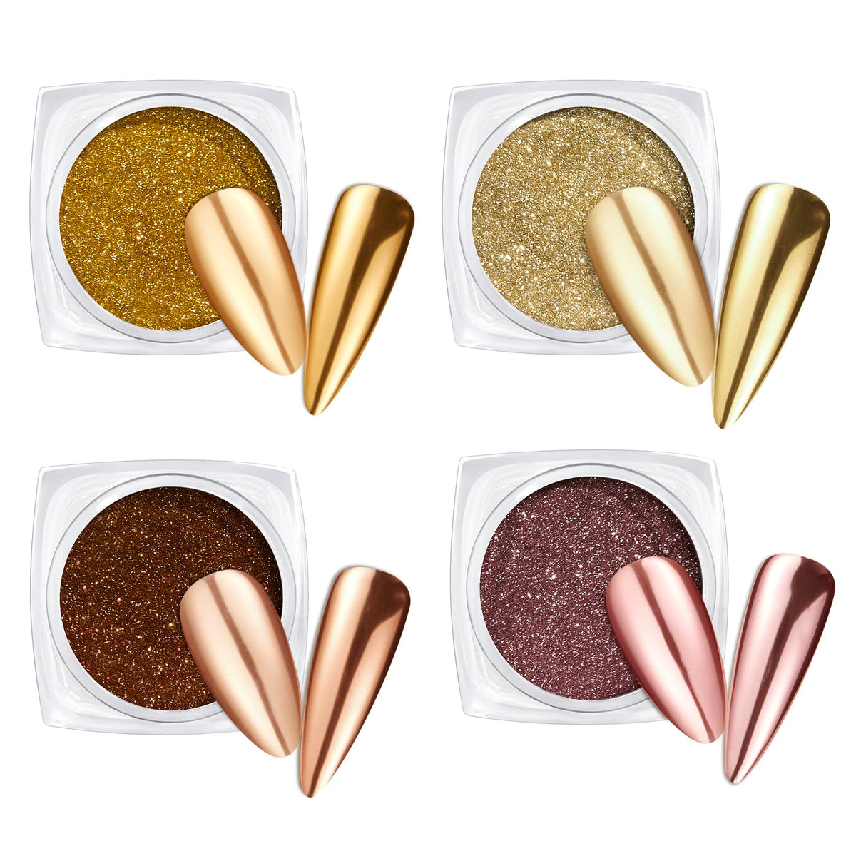 Beetles metallic chrome powder in gold champagne for radiant nail shine.