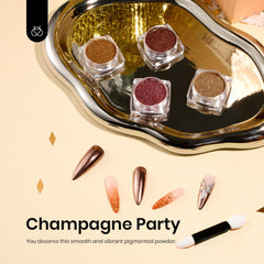 Beetles metallic chrome powder in rose gold for shimmering nail color.