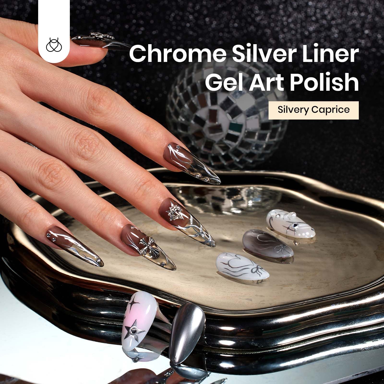 Beetles Metallic Silver Liner Gel chrome finish reflecting light