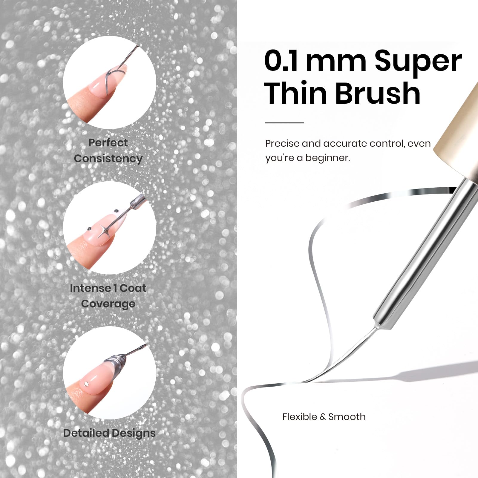 Beetles Metallic Silver Liner Gel highly pigmented silver shade
