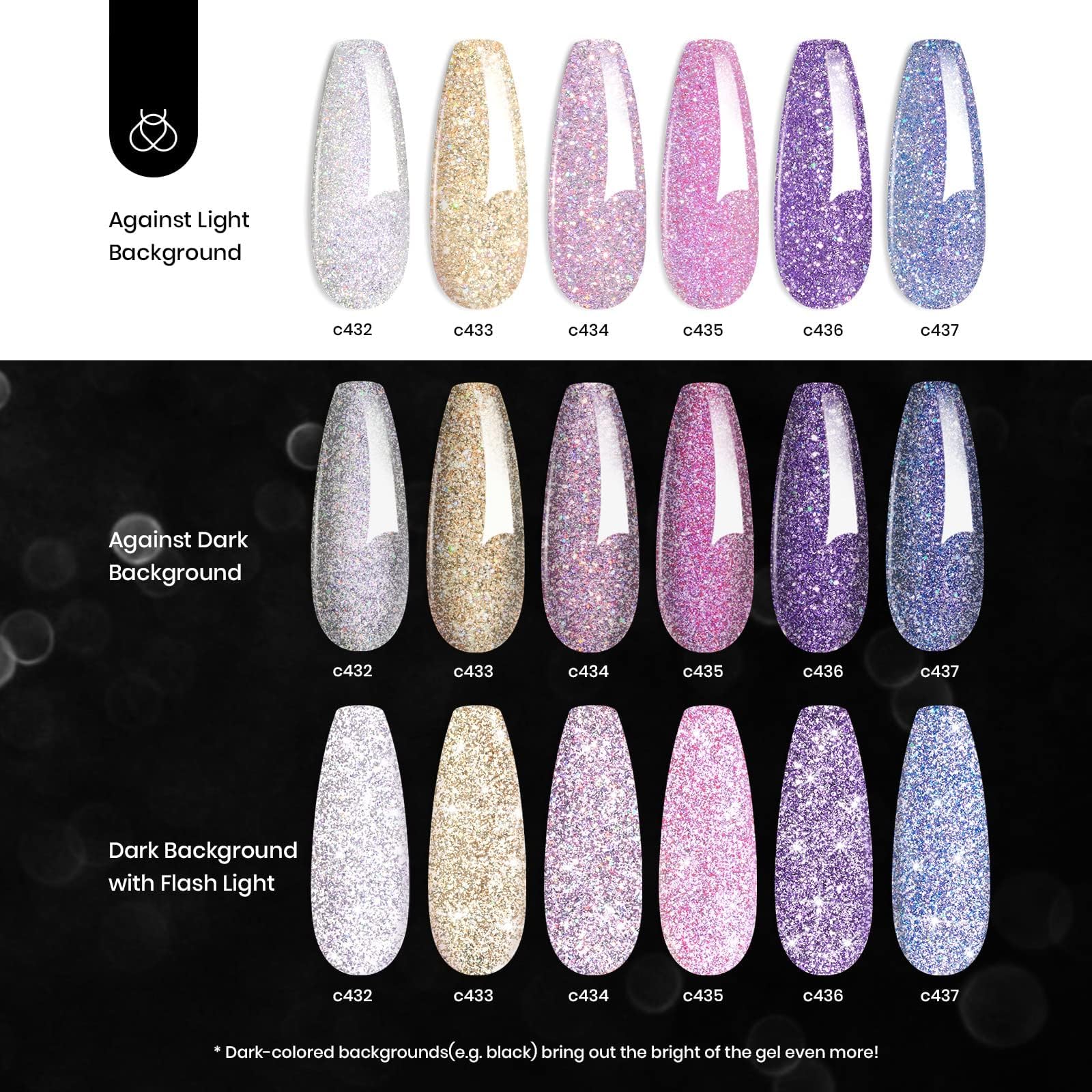 Beetles midnight sparkle shade close-up with luminous flakes.