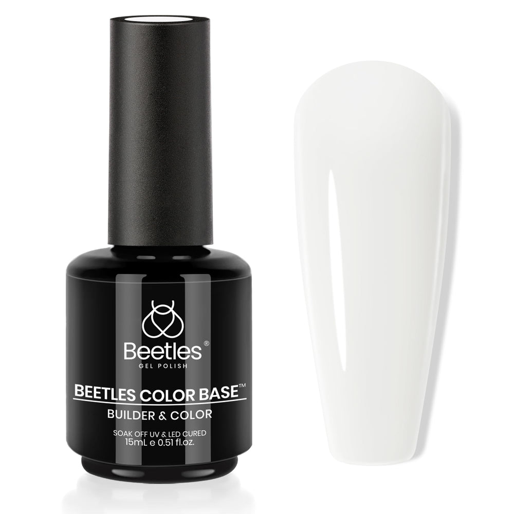Beetles Milky White Rubber Base Gel Polish bottle showing thickening base for natural nails.