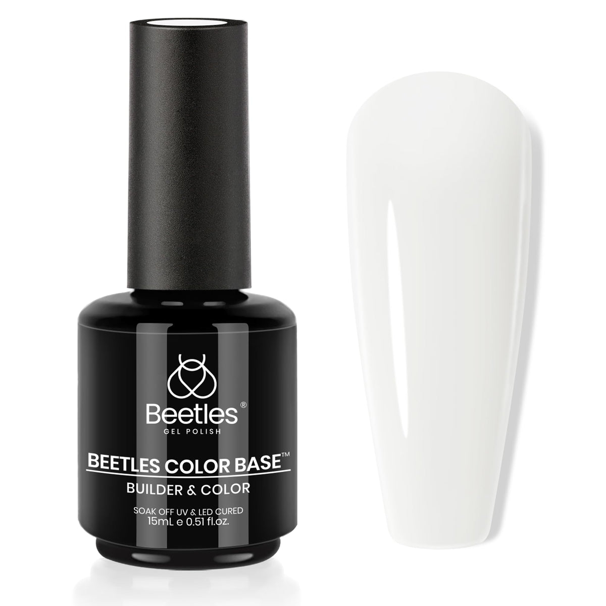 Beetles Milky White Rubber Base Gel Polish bottle showing thickening base for natural nails.