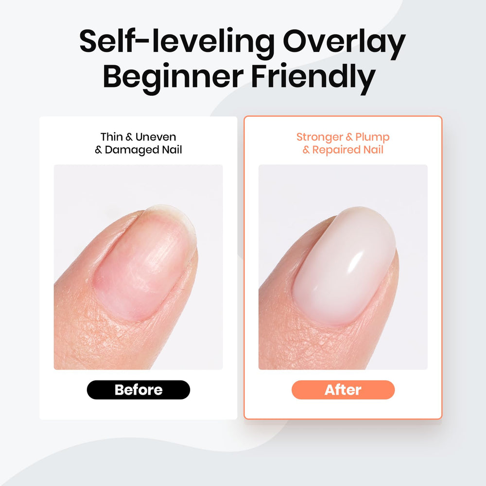 Beetles Milky White Rubber Base Gel Polish on nails illustrating strong foundation.