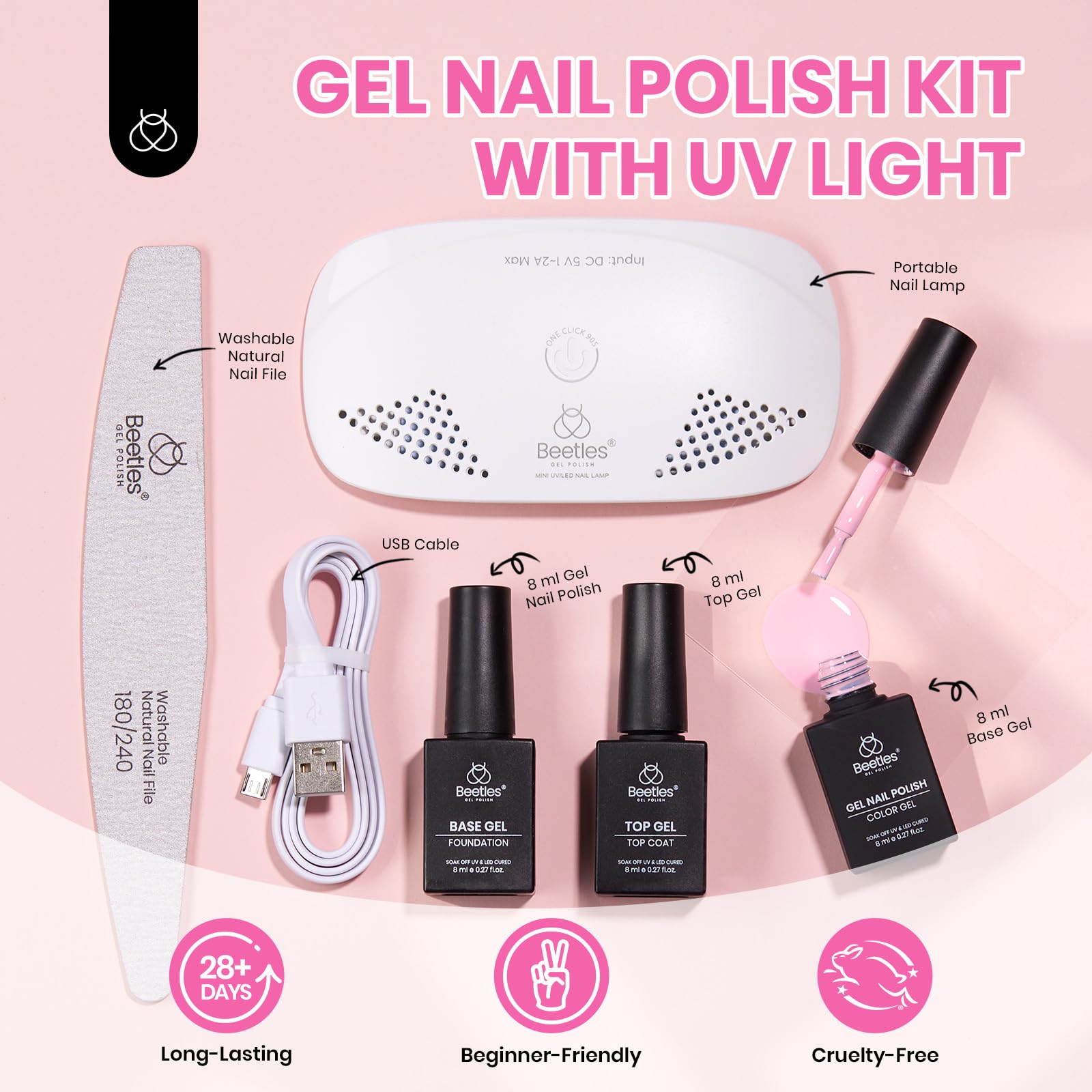 Beetles mini LED lamp used to cure gel polish during home sessions.
