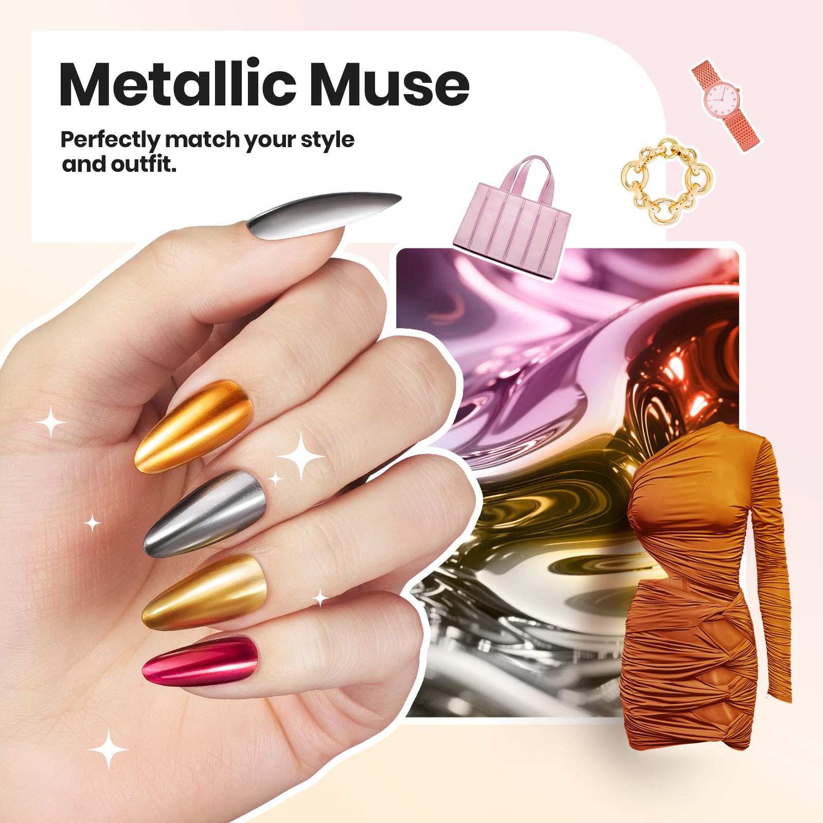 Beetles Mirror Nail Polish Set Rose Red for dramatic chrome accents.