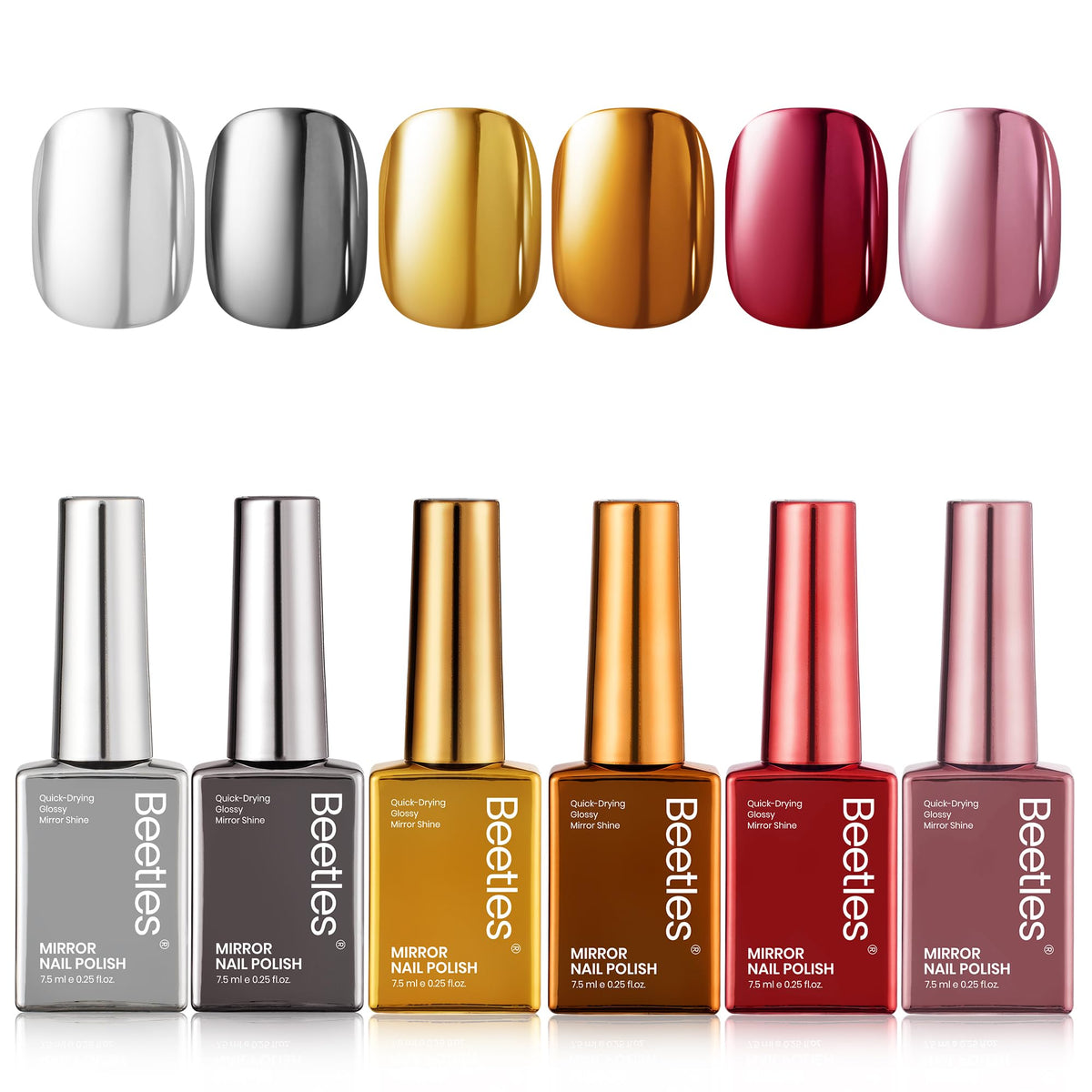 Beetles Mirror Nail Polish Set Silver chrome for dazzling, high-gloss nails.
