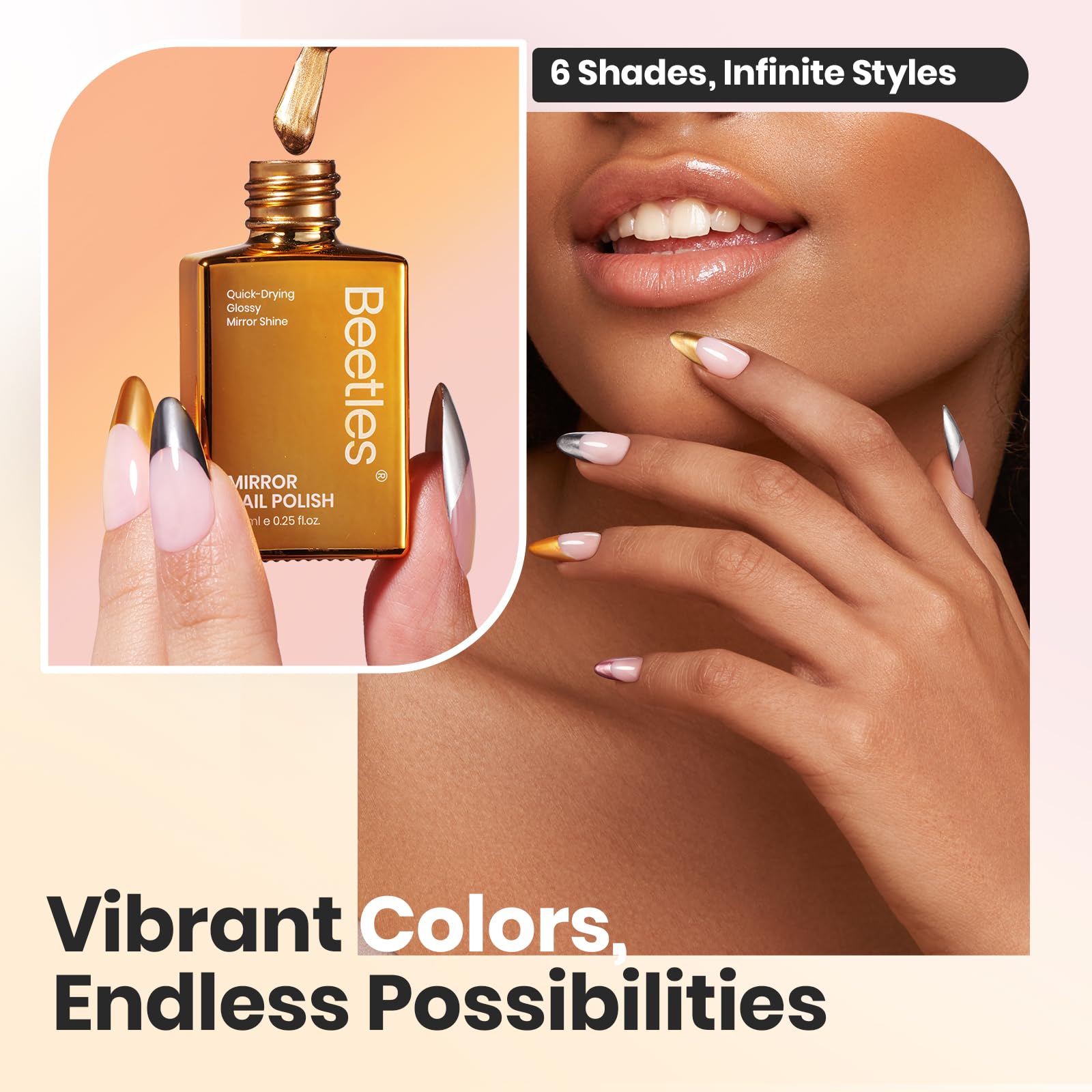 Beetles Mirror Nail Polish Set Soft Pink with delicate metallic sheen.