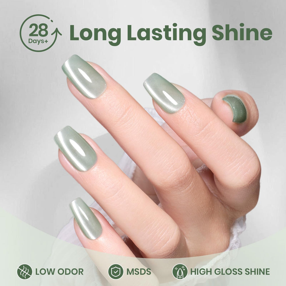 Beetles Misty Green gloss delivers silky texture and natural-looking nails.