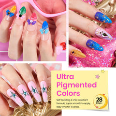 Beetles mixed rhinestones provide sparkly accents for party nails.