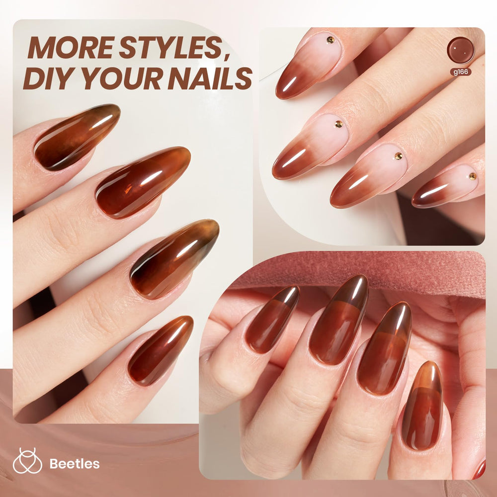 Beetles Mocha brown jelly on nail, natural translucent effect for everyday elegance