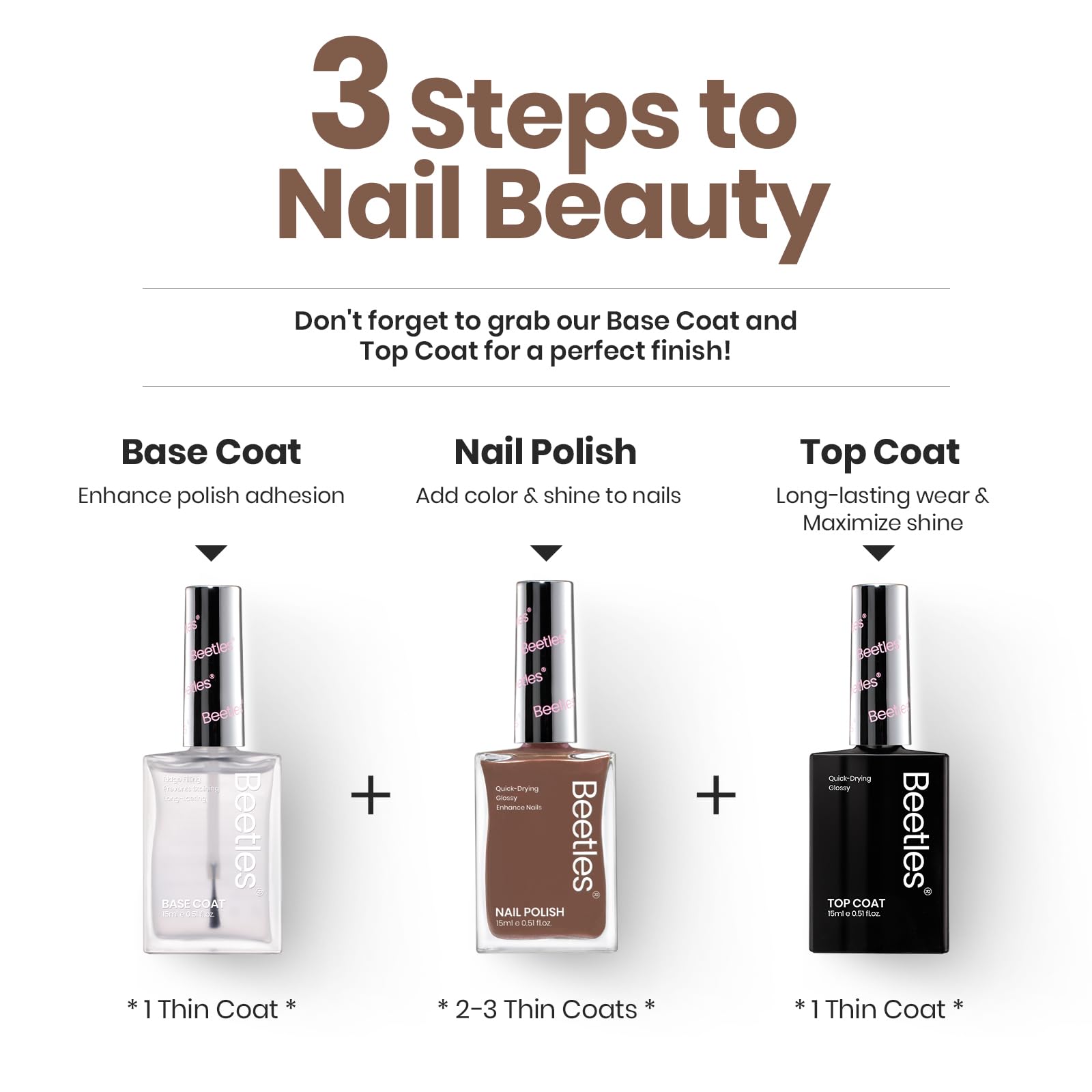 Beetles Mocha Mousse fast-dry action captured in motion for effortless at-home nails.