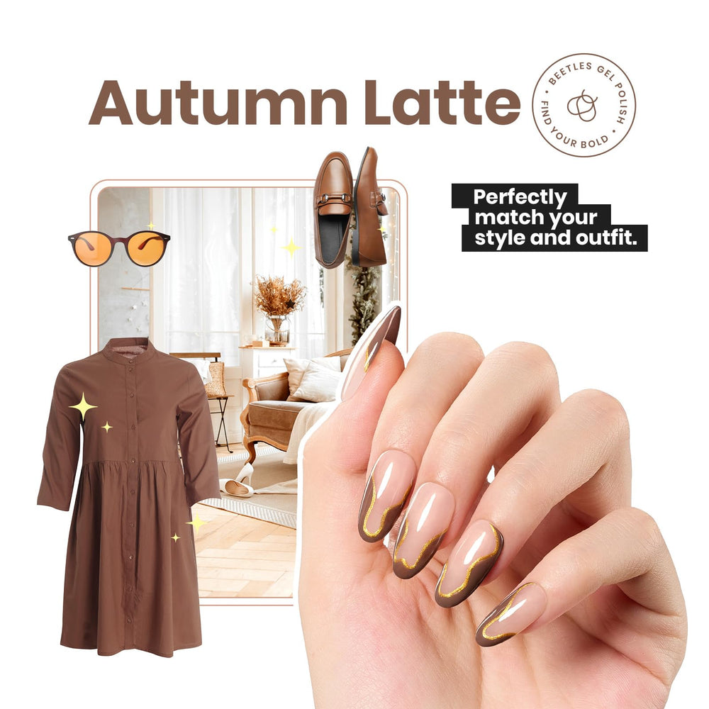Beetles Mocha Mousse glossy finish shines with long-lasting color and strength-boosting care.