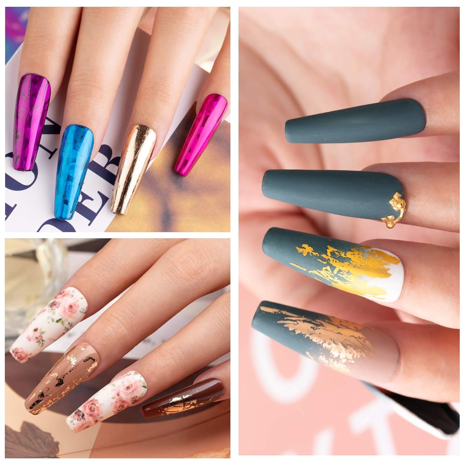Beetles nail art foil glue application on nails with transfer steps.