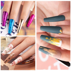 Beetles nail art foil glue application on nails with transfer steps.
