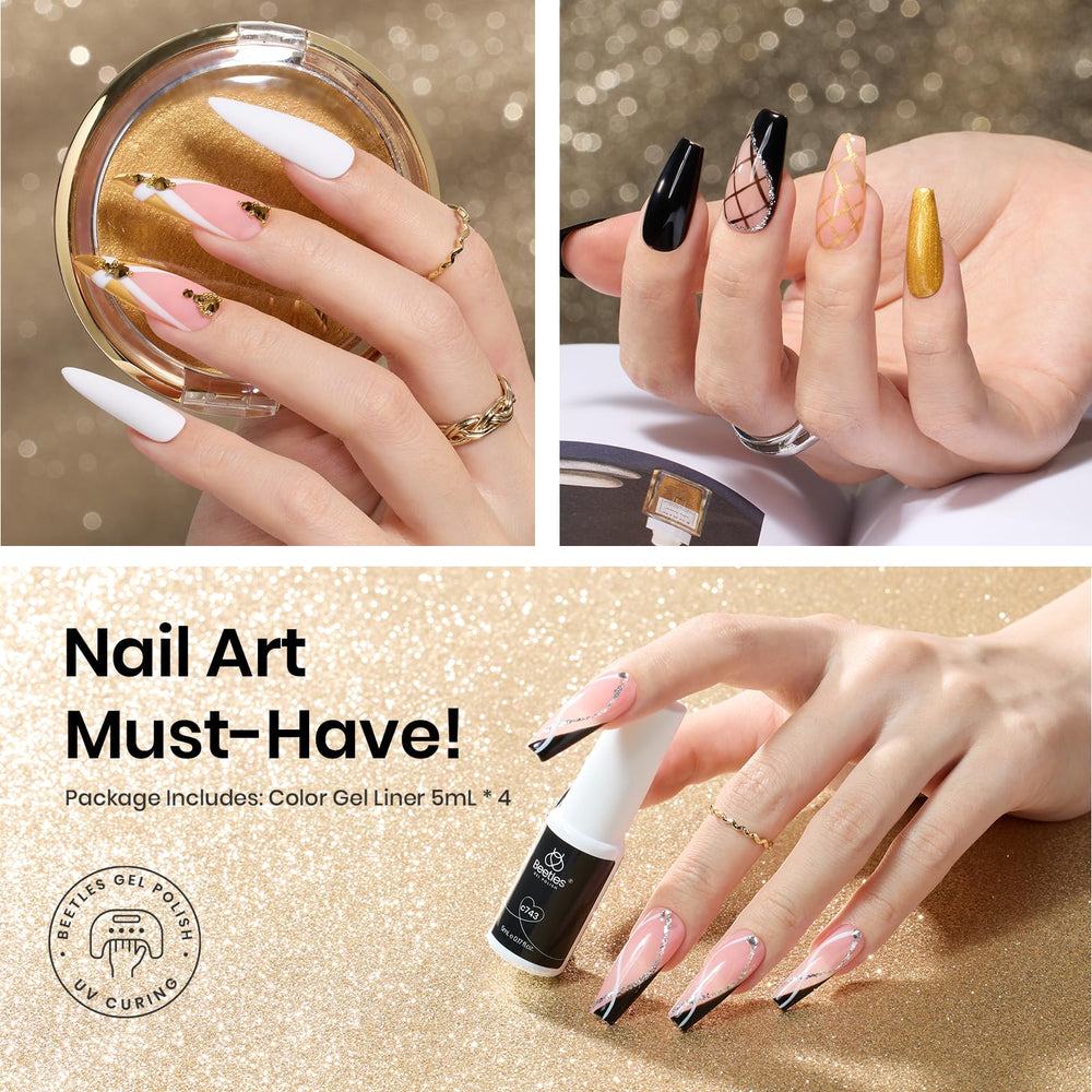 Beetles Nail Art Liner Set black bottle for bold outlining on nails.