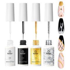 Beetles Nail Art Liner Set gold bottle showing metallic line accents for chic detailing.