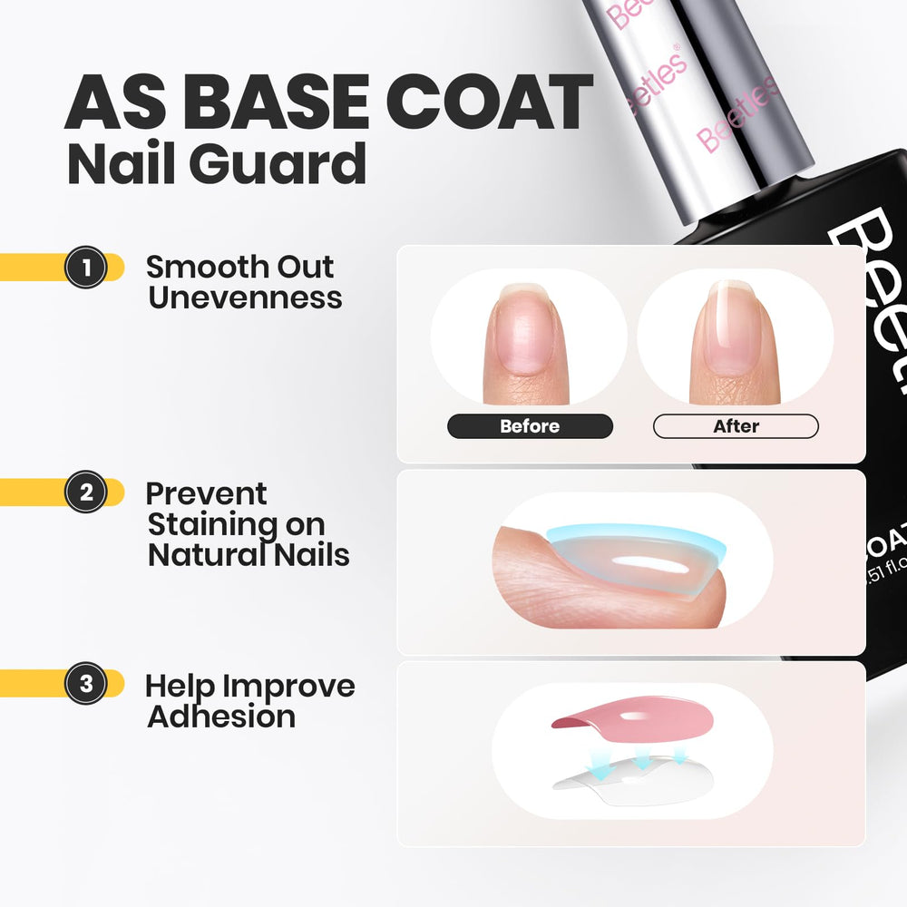 Beetles 2 in 1 base and top coat bottle smooths ridges for even nails.