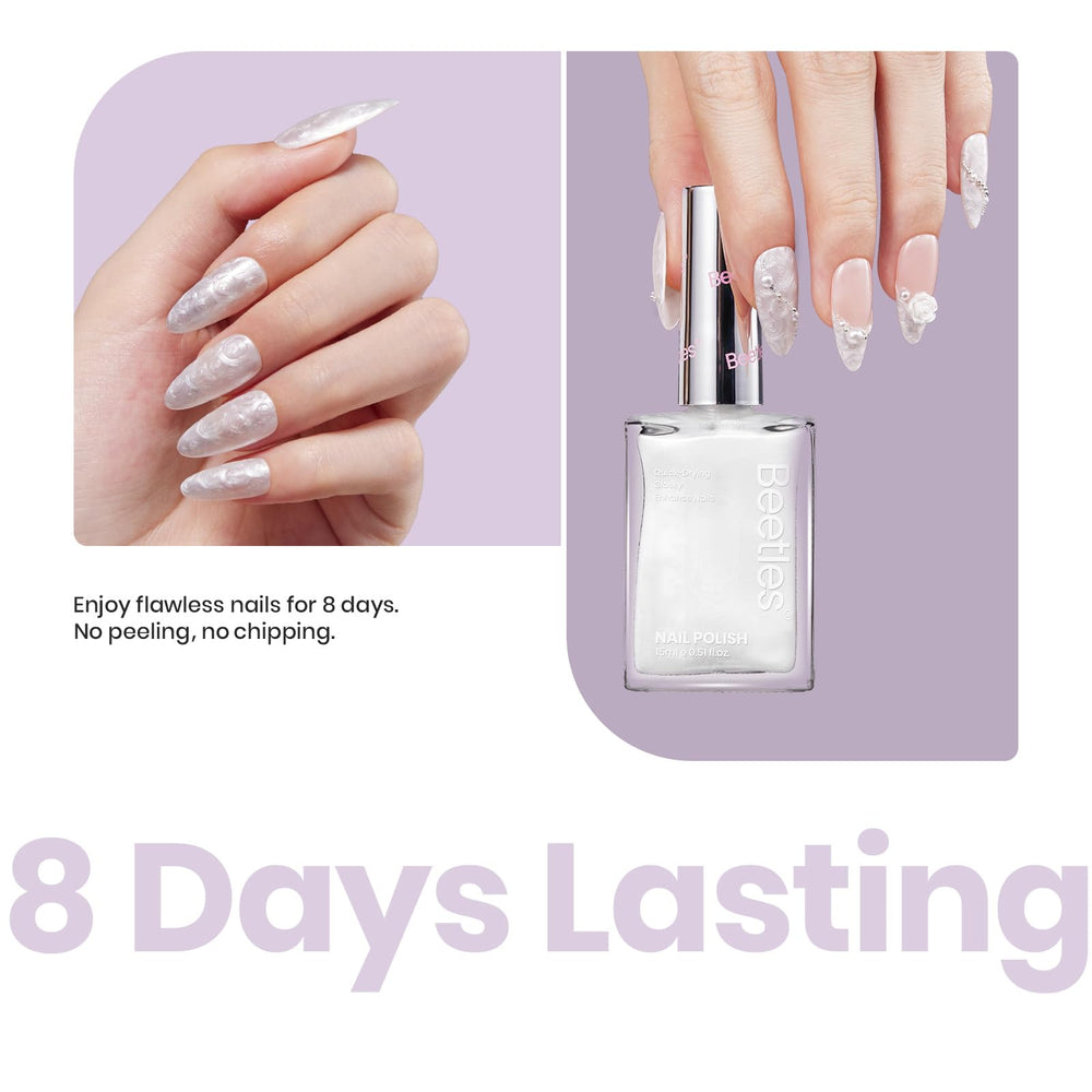 Beetles nail care ingredients bottle highlights nourishing formula.