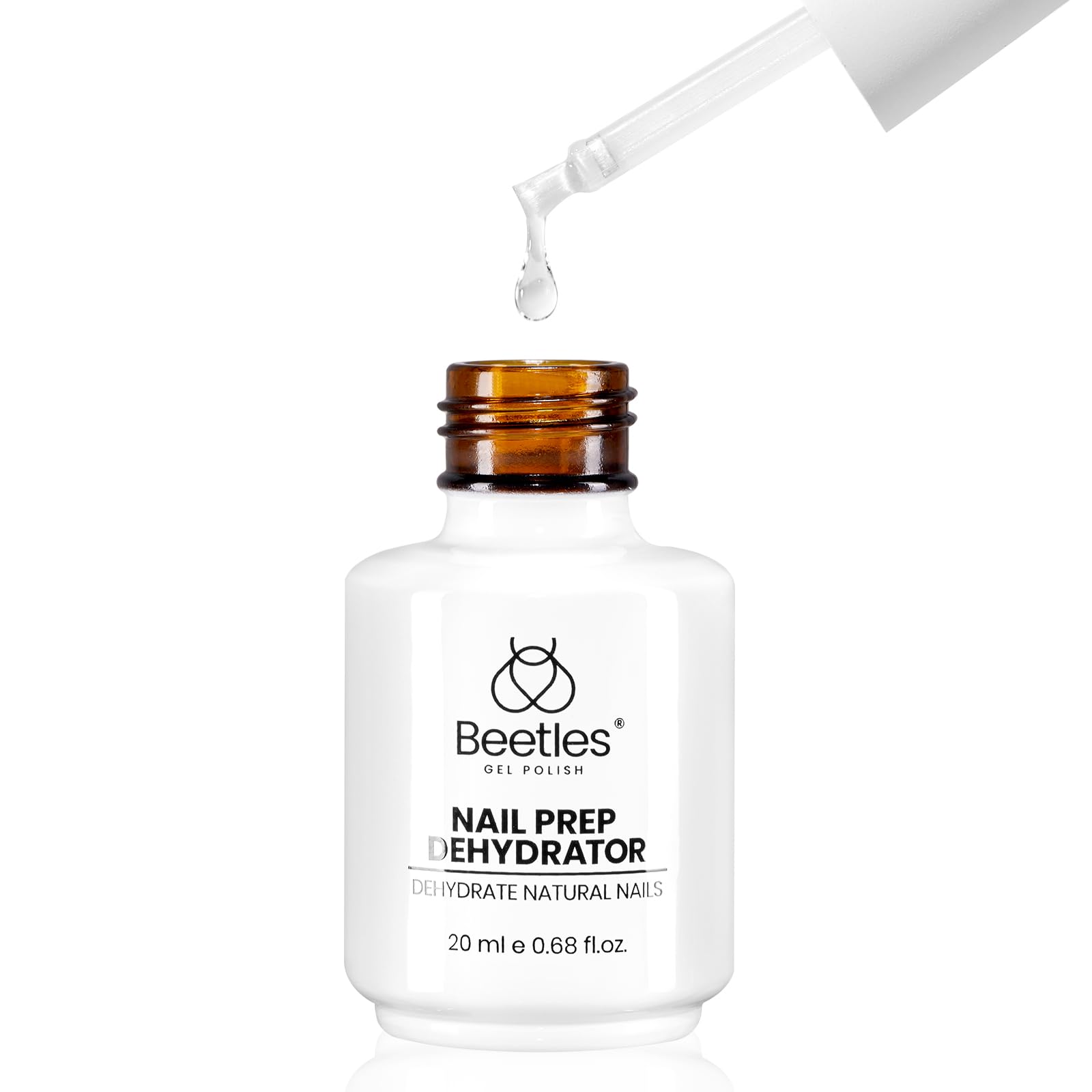 Beetles Nail Dehydrator packaging box showcases a 20ml supply for home or salon use.