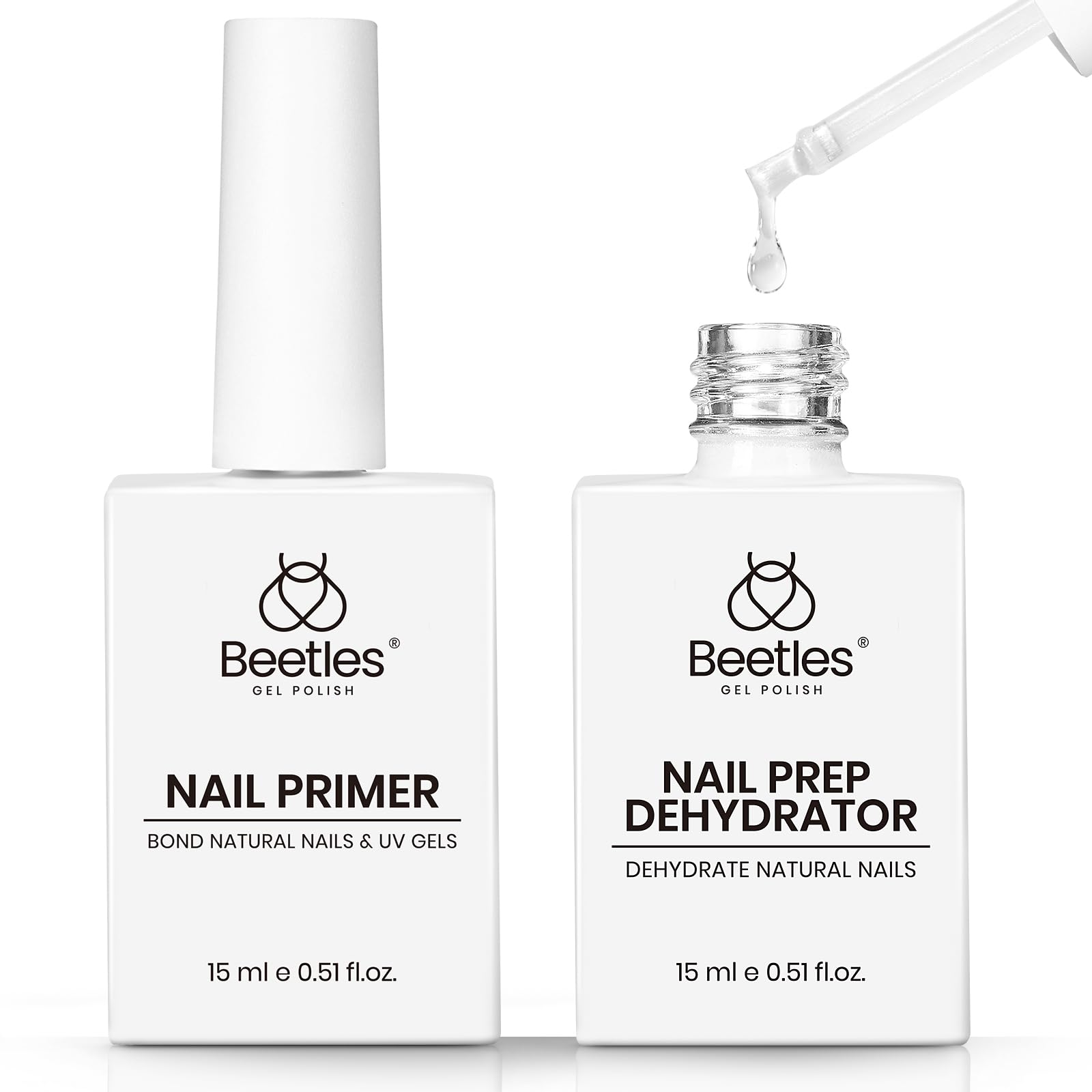 Beetles Nail Dehydrator and Primer bottle pour showing prep for long-lasting wear
