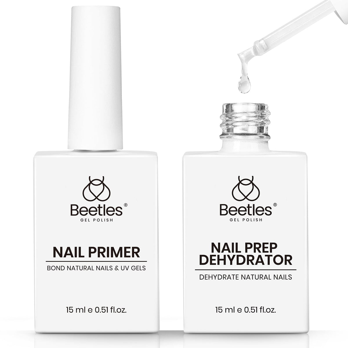 Beetles Nail Dehydrator and Primer bottle pour showing prep for long-lasting wear