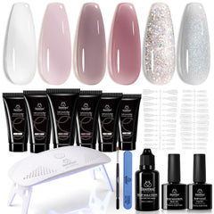 Beetles nail extension gel kit in frosted grape with six colors, ideal for at-home nails.