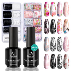 Beetles Nail Foil Glue Gel bottles for versatile DIY manicures.