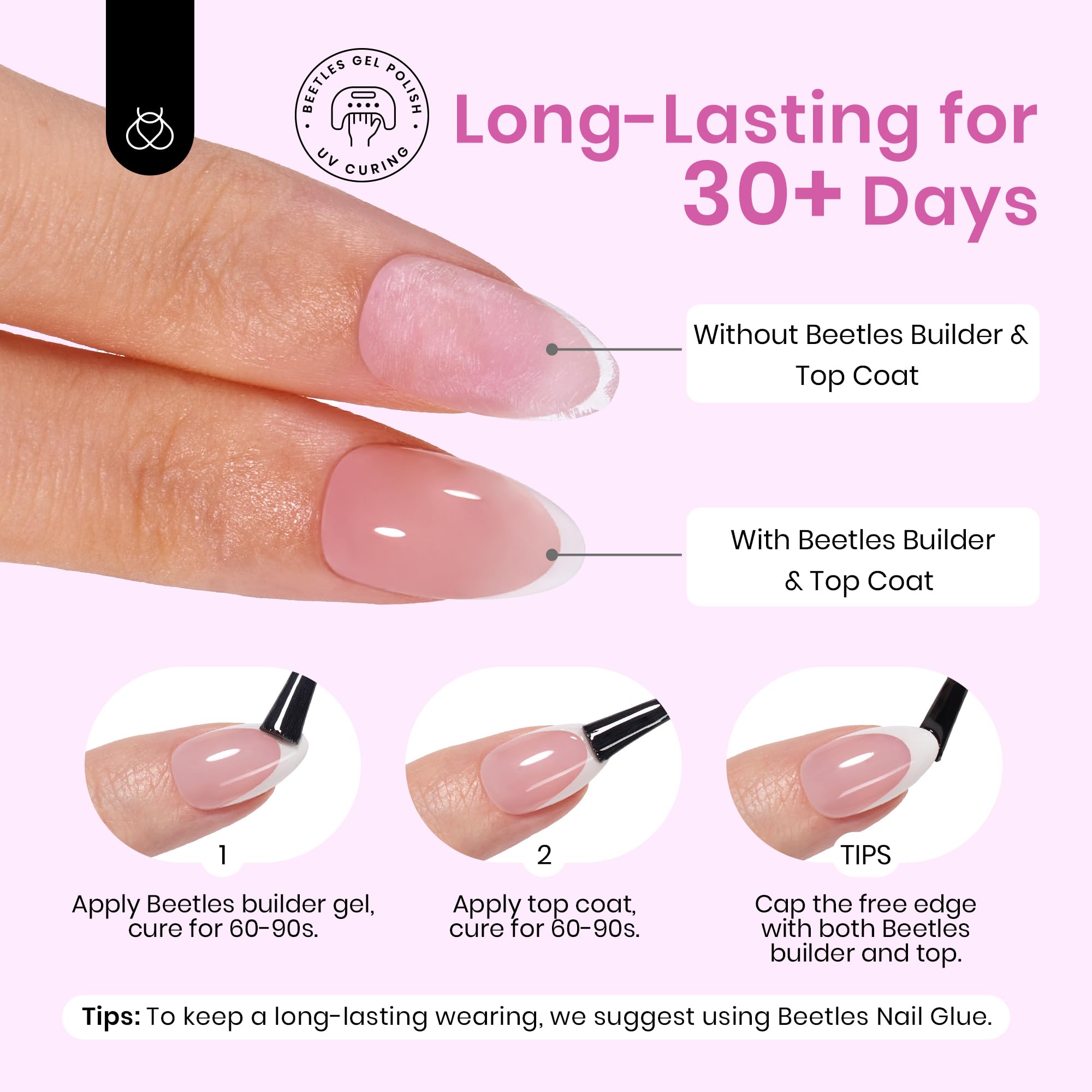 Beetles nail glue not included, guidance for secure adhesion.