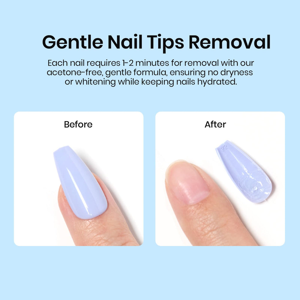 Beetles Nail Glue Remover packaging shown with 20 ml bottle for travel use.